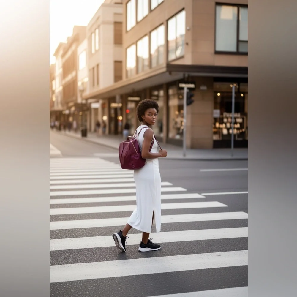 Purple Geometric Backpack with V-Panel Design